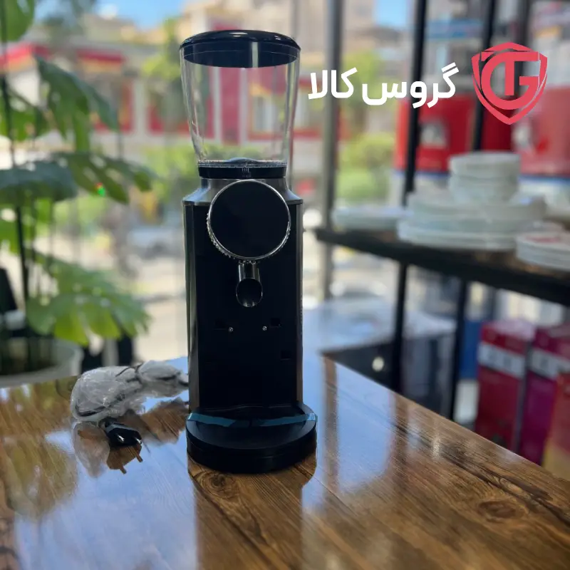 آسیاب قهوه گاستروبلک مدل GBGR2025 با بدنه استیل و تیغه فولادی در پس‌زمینه سفید، بدون هیچ برچسب یا لوگو اضافه.
