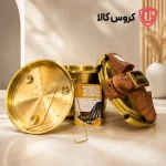 قابلمه برنجی طلایی با بخار غذا، مناسب آشپزی حرفه‌ای و دکور آشپزخانه مدرن